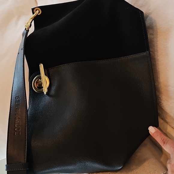 See By Chloe Gaia Black Leather And Suede Shoulder Bag with Gold Accents - Picture 2 of 5